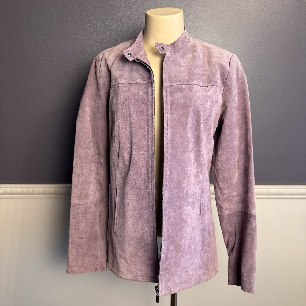 Vintage Purple Leather‎ Jacket Lavender Size 6 Tall Chadwick's Button Neck